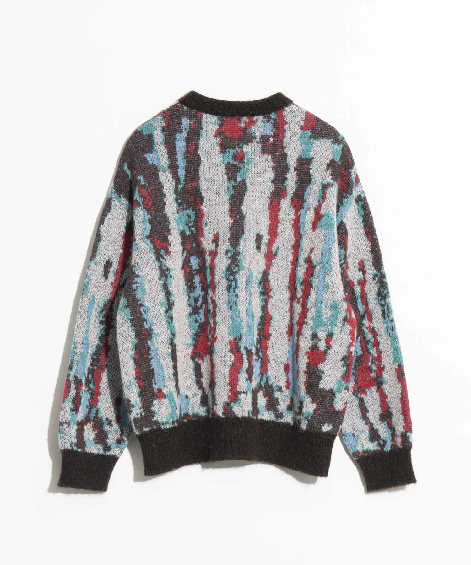 Airy Mohair Crazy Stripe Prime-Over Crew Neck Knit Pullover